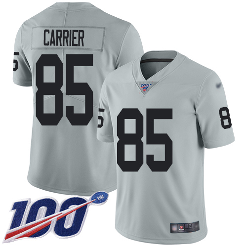 Men Oakland Raiders Limited Silver Derek Carrier Jersey NFL Football #85 100th Season Inverted Legend Jersey